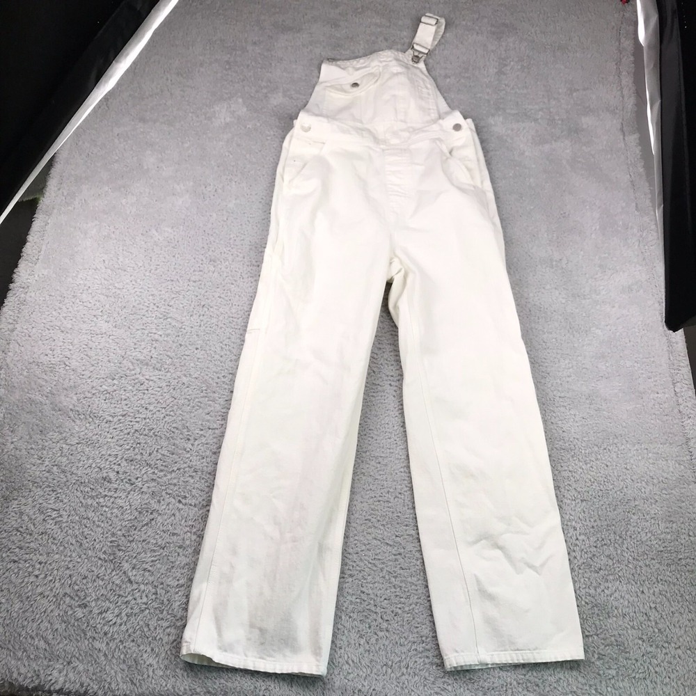 Outerknown Voyager Overalls Womens S White Organic Cotton Utility Denim *Flaws